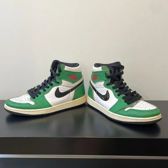 NIKE AIR JORDAN 1 HIGH TOP OG LUCKY GREEN WHITE SHOES SNEAKERS size 9