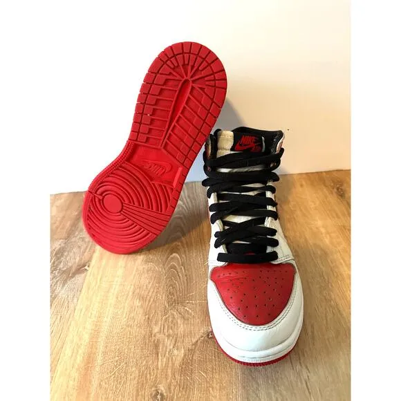 Nike Air Jordan 1 Shoes Red Black Mid Top Sneakers Size Youth 5