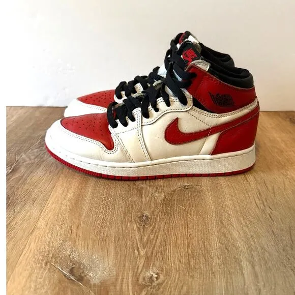 Nike Air Jordan 1 Shoes Red Black Mid Top Sneakers Size Youth 5