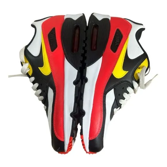Nike Air Max 90 Leather Youth Shoes Size 6.5Y White/Chrome Black Yellow Low