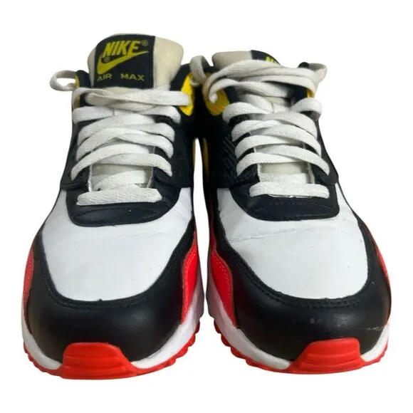 Nike Air Max 90 Leather Youth Shoes Size 6.5Y White/Chrome Black Yellow Low