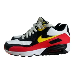 Nike Air Max 90 Leather Youth Shoes Size 6.5Y White/Chrome Black Yellow Low