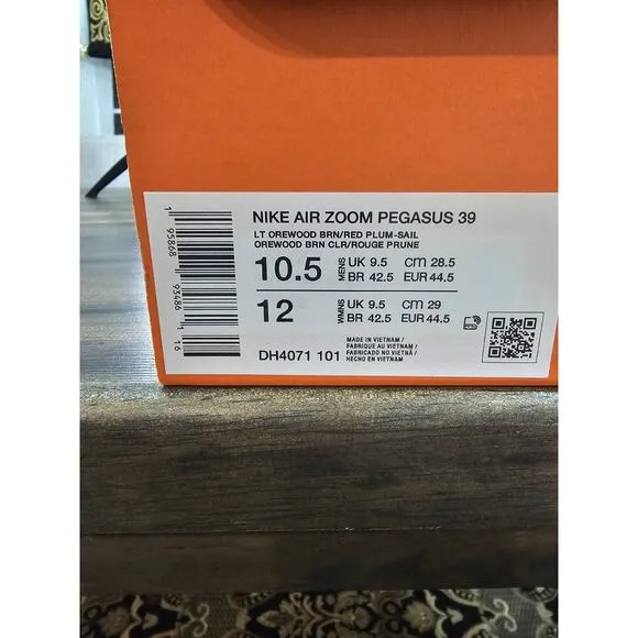 NIKE Air Zoom Pegasus 39 Running Shoes Mens 10.5 Light Orewood Plumb Purple