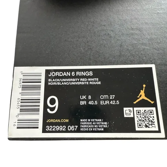 Nike Jordan Men’s Shoes 6 Rings Size 9 Black-University Red-White New