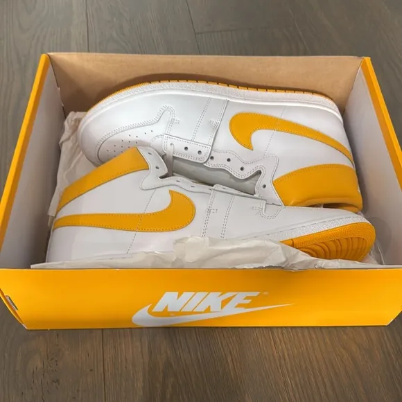 Nike Men's White and University Gold High-Top Sneakers