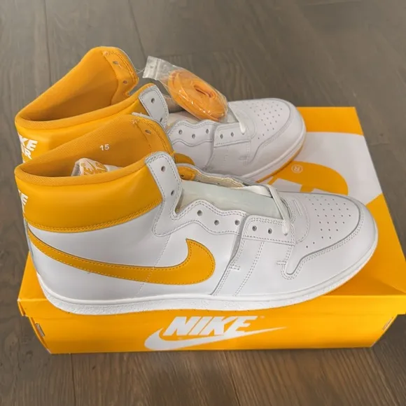 Nike Men's White and University Gold High-Top Sneakers