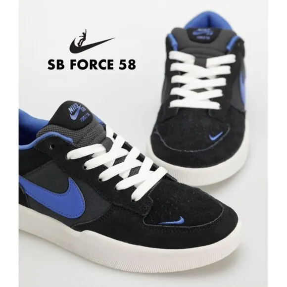 Nike SB Force 58 Suede Low Top Mens Skate Shoes Sneakers Black Royal Blue 14