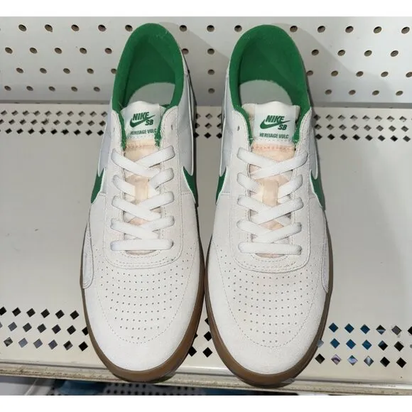 Nike SB Heritage Vulc Mens Suede Athletic Skate Shoes Size 9.5 White Green Gum