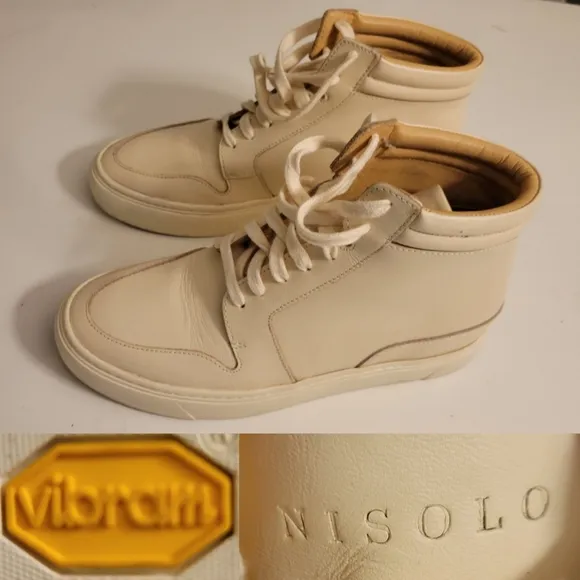 NISOLO 7 REINA CREAM BONE OFF WHITE LEATHER HIGH TOP SNEAKERS TENNIS SHOES
