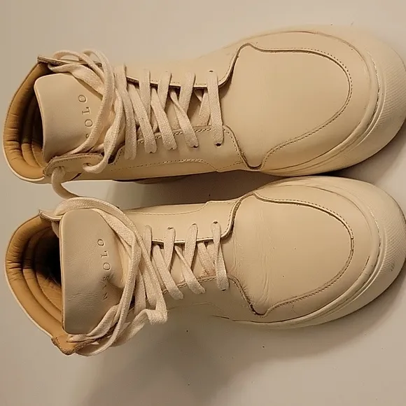 NISOLO 7 REINA CREAM BONE OFF WHITE LEATHER HIGH TOP SNEAKERS TENNIS SHOES