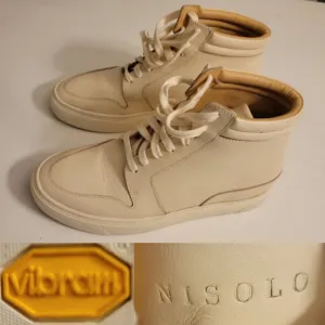 NISOLO 7 REINA CREAM BONE OFF WHITE LEATHER HIGH TOP SNEAKERS TENNIS SHOES