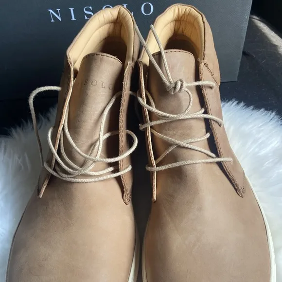 Nisolo Cortez Mid Top Men's Tan Leather Shoes Sneaker Tobacco Size 12.5 NWB