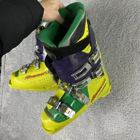 Nordica Grand Prix Ski Boots Yellow Green Purple Kevlar Reinforced Power Frame
