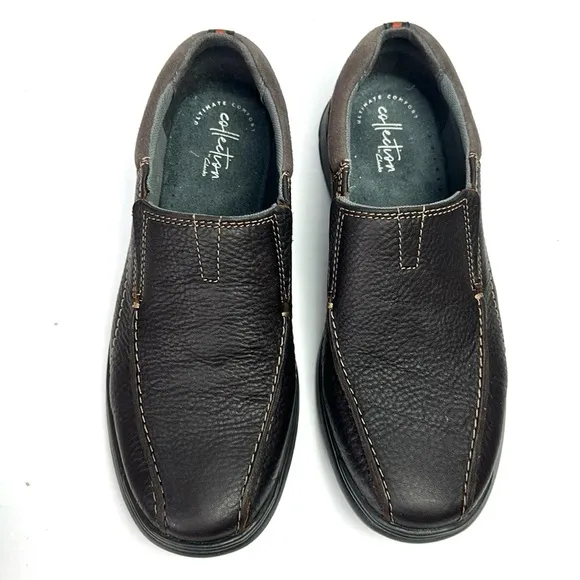 NWB Clarks Collection Cotrell Step Slip-On Shoes Brown Leather Men’s size 9W