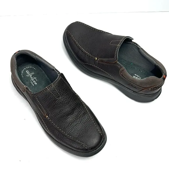 NWB Clarks Collection Cotrell Step Slip-On Shoes Brown Leather Men’s size 9W