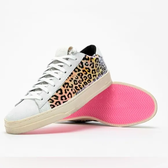 NWB P448 Jack Leopard Print Hologram Low Top Sneakers