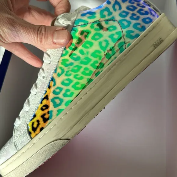 NWB P448 Jack Leopard Print Hologram Low Top Sneakers