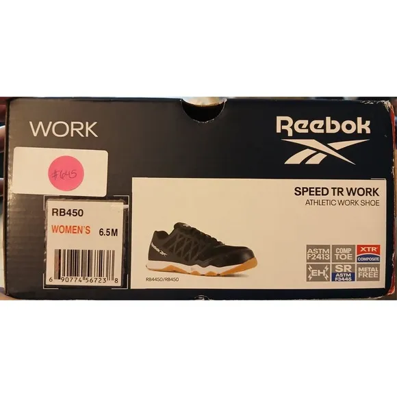 NWB Reebok Speed TR Work Low -Black Athletic Shoes -Comp Toe - Sz W6.5 M4.5 #645