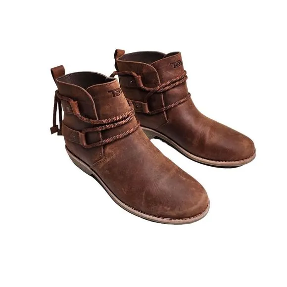 NWOB Teva De la vina dos shorty women's brown leather ankle boots Sz 7
