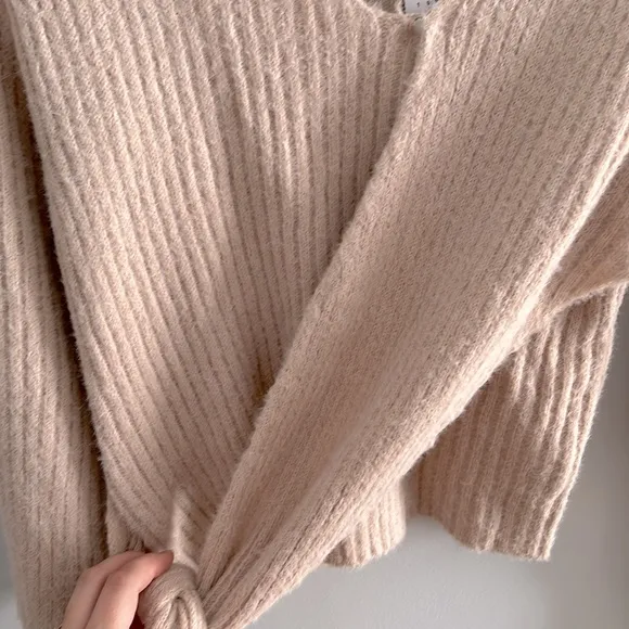 NWT ASTR Fuzzy Tie Front Wool Sweater Blush
