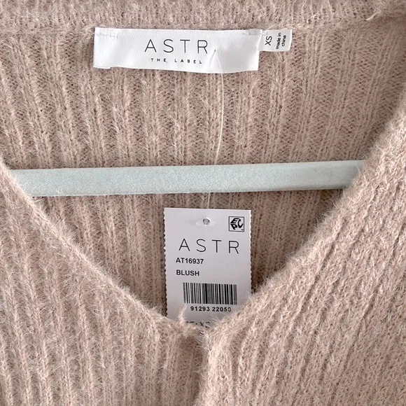 NWT ASTR Fuzzy Tie Front Wool Sweater Blush