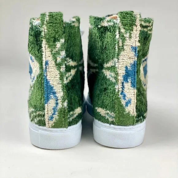 NWT Elysian silk velvet peacock fuzzy Ankara high top sneakers