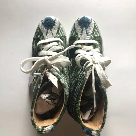 NWT Elysian silk velvet peacock fuzzy Ankara high top sneakers