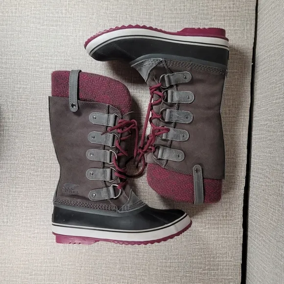 NWT Women’s 10 Sorel Purple Gray Joan OF Arctic Knit Shale Waterproof Boots