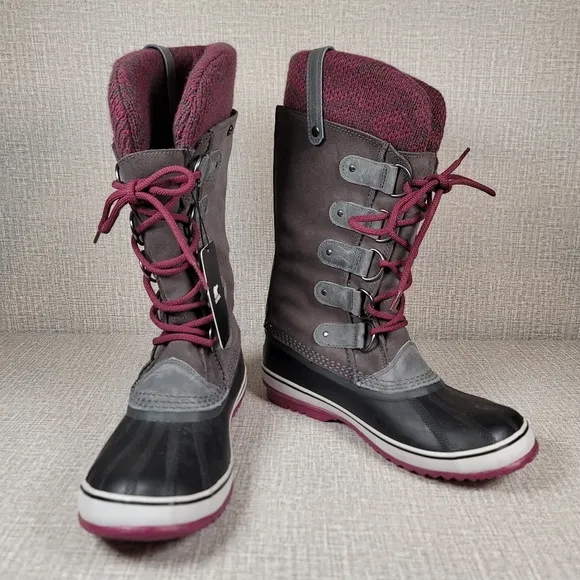 NWT Women’s 10 Sorel Purple Gray Joan OF Arctic Knit Shale Waterproof Boots