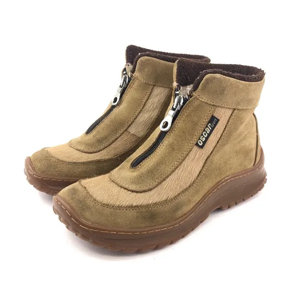 Oscar Sport Apres Ski Brown Fur Zip Up Winter Boots EUR 38