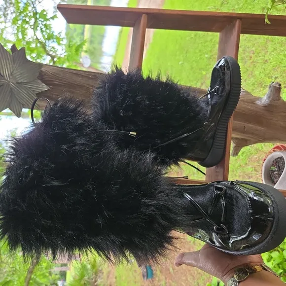 Oscar Sport Cortina Black Faux Fur Yeti Style Boots Handmade In Italy