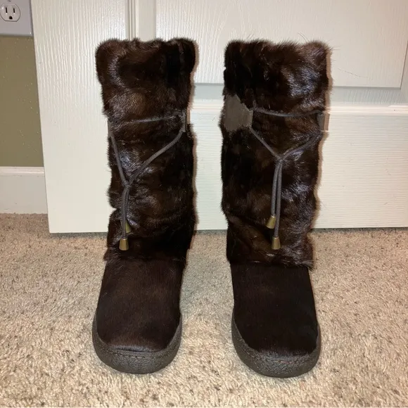 OSCAR SPORT Fur Boots SKI / APRES Brown - Sz 37 (US 6) NEW! Made in Italy