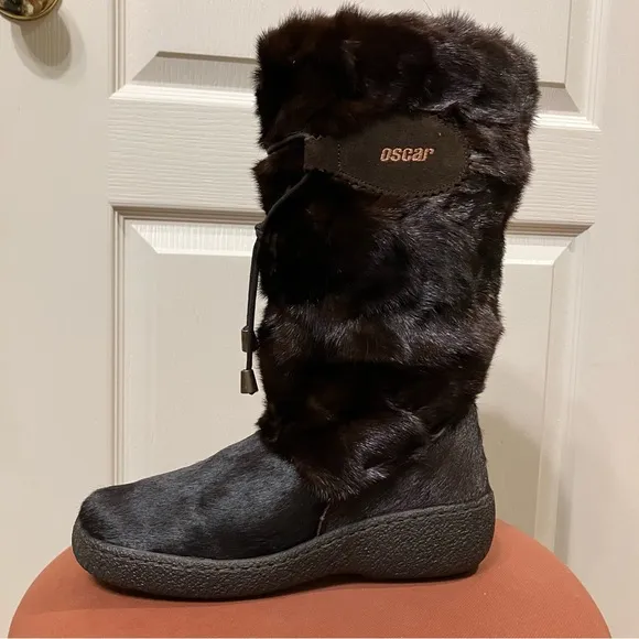 OSCAR SPORT Fur Boots SKI / APRES Brown - Sz 37 (US 6) NEW! Made in Italy