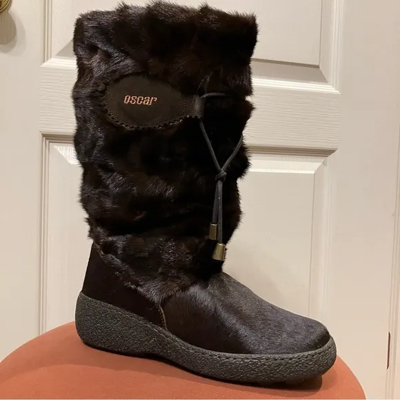 OSCAR SPORT Fur Boots SKI / APRES Brown - Sz 37 (US 6) NEW! Made in Italy