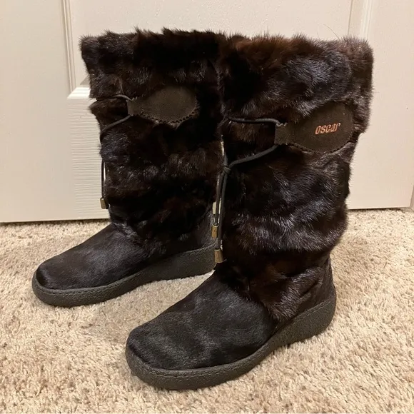 OSCAR SPORT Fur Boots SKI / APRES Brown - Sz 37 (US 6) NEW! Made in Italy