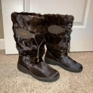 OSCAR SPORT Fur Boots SKI / APRES Brown - Sz 37 (US 6) NEW! Made in Italy