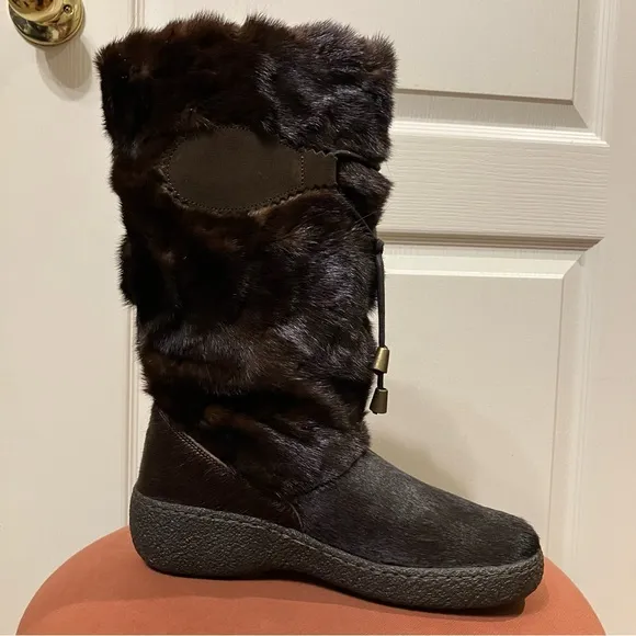 OSCAR SPORT Fur Boots SKI / APRES Brown - Sz 37 (US 6) NEW! Made in Italy