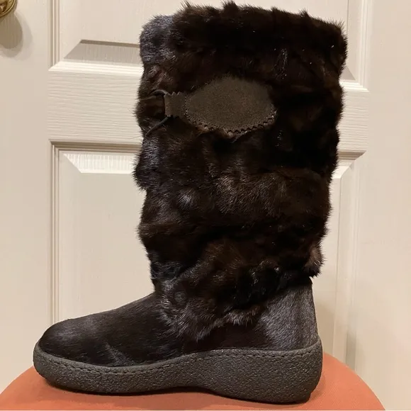 OSCAR SPORT Fur Boots SKI / APRES Brown - Sz 37 (US 6) NEW! Made in Italy