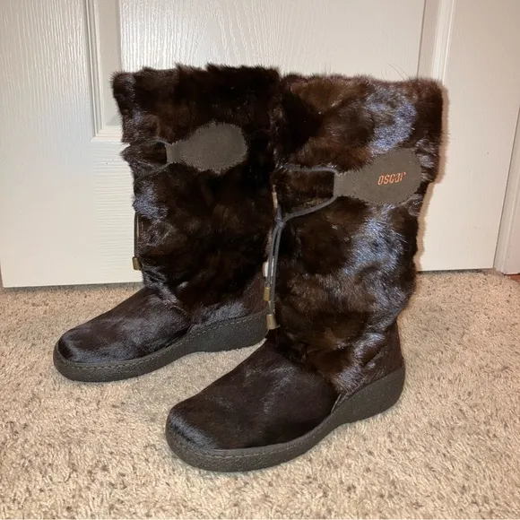 OSCAR SPORT Fur Boots SKI / APRES Brown - Sz 37 (US 6) NEW! Made in Italy