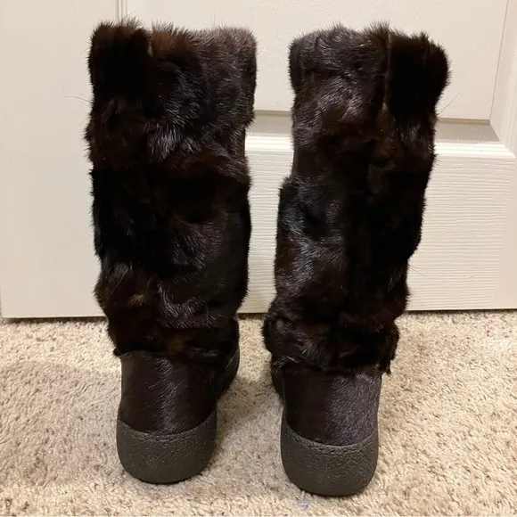 OSCAR SPORT Fur Boots SKI / APRES Brown - Sz 37 (US 6) NEW! Made in Italy