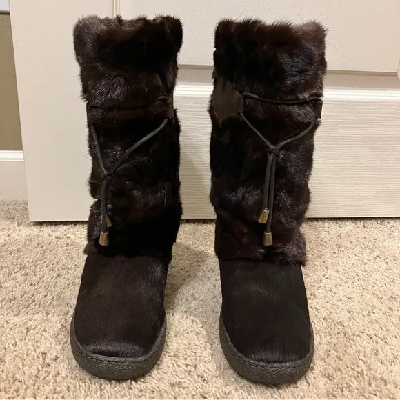 OSCAR SPORT Fur Boots SKI / APRES Brown - Sz 37 (US 6) NEW! Made in Italy