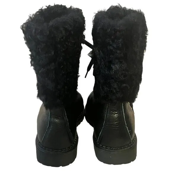 Oscar Sport •Women 37/US 6• Fur Boots Apres Ski Black Lace Up Winter Boots Italy