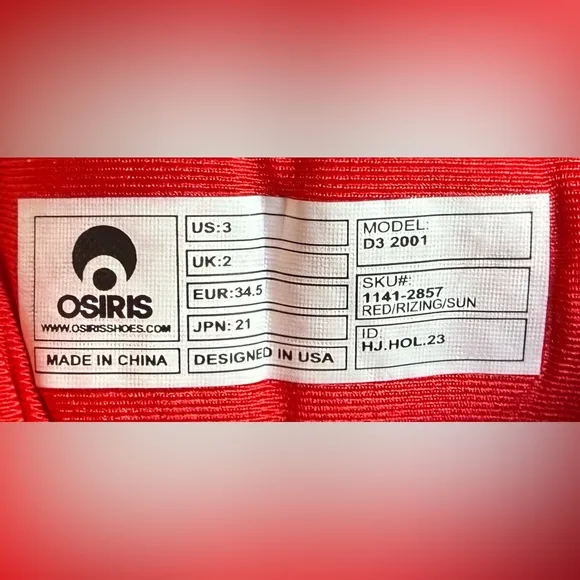 Osiris D3 2001 Red/Rizing/Sun Skate Shoes NWT, Youth Size 3