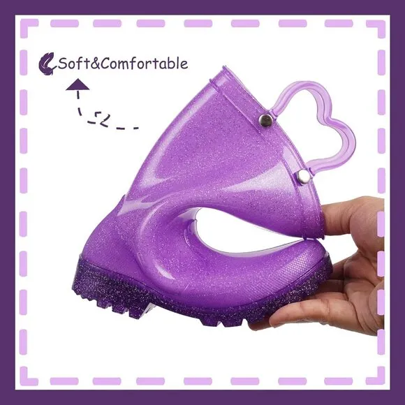Outee Toddler Girls Rain Boot Purple Polyvinyl Chloride  Lightwight Waterproof