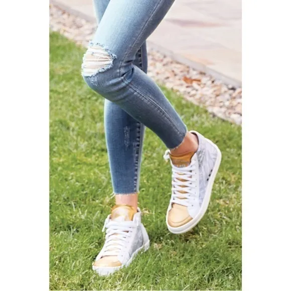 P448 Sneakers Palm High Top Leather in White Gold