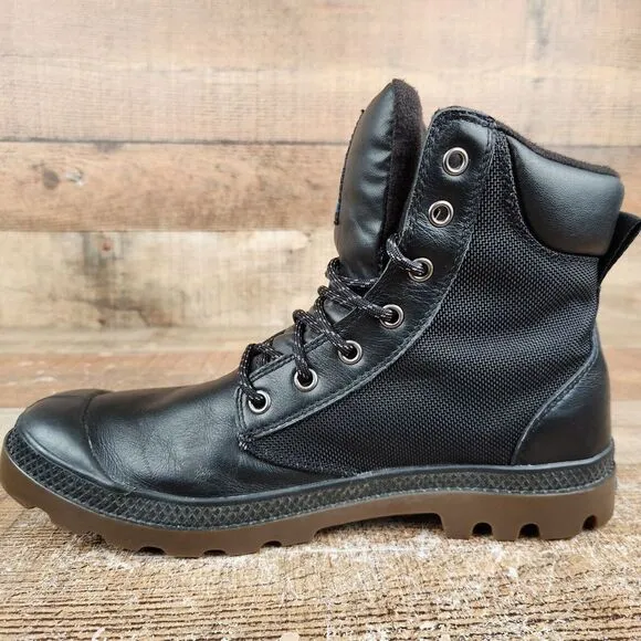 Palladium Pampa Sport Cuff WPN Women's Sz 9 Black Leather Nylon Waterproof Boots
