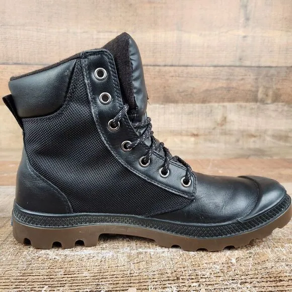 Palladium Pampa Sport Cuff WPN Women's Sz 9 Black Leather Nylon Waterproof Boots