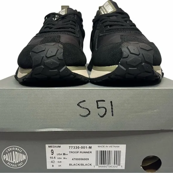 Palladium Troop Runner Shoes Men’s Size 9 Black Athletic Women’s 10.5 Sneakers