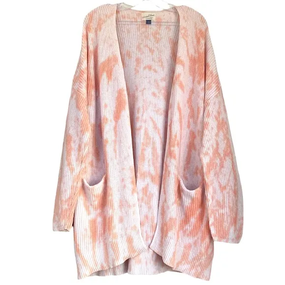 Pastel Peaches &amp; Cream Open Front Cardigan All Season Knit Sweater Plus Size XXL