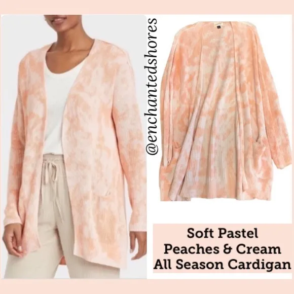 Pastel Peaches &amp; Cream Open Front Cardigan All Season Knit Sweater Plus Size XXL